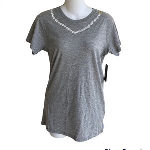 NWT Cynthia Rowley Heather Gray Pearl Necklace T-Shirt 100% From Bloomingdales
